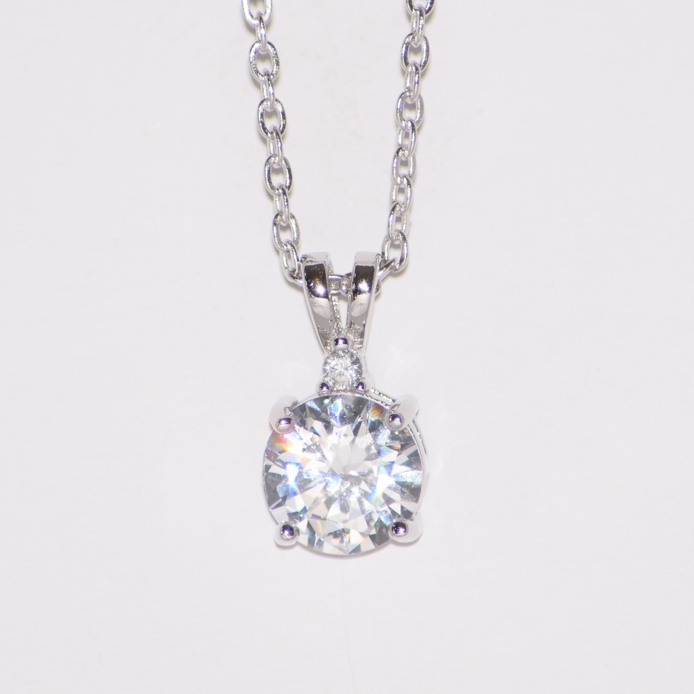 White Gold Plated 925 Silver CZ Pendant - Picture 2 of 2